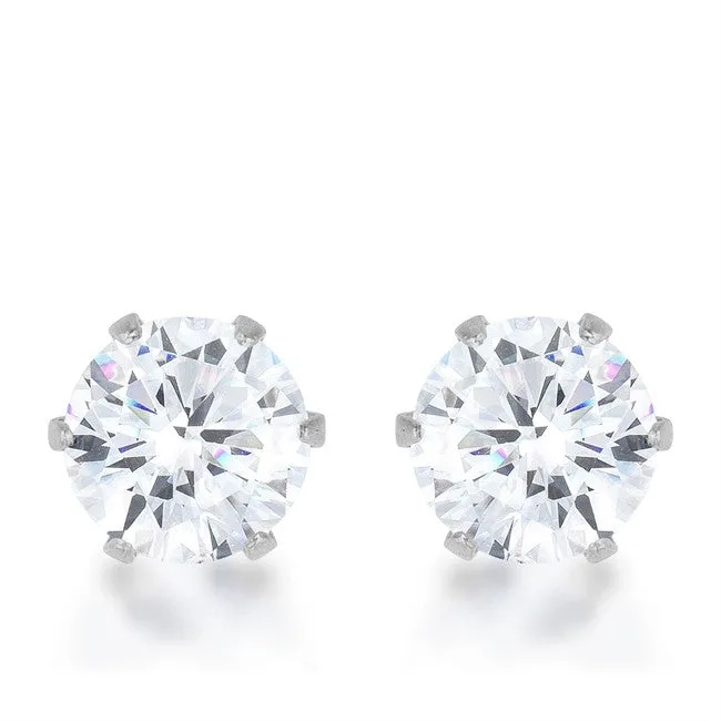 Reign Clear Round Stud Earrings – 6mm | 1ct | Stainless Steel