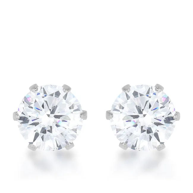 Reign Clear Round Stud Earrings – 6mm | 1ct | Stainless Steel