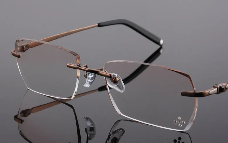 Reven Jate 611 Pure Titanium Rimless Diamond Cutting Glasses Frame Eyeglasses Men Brown