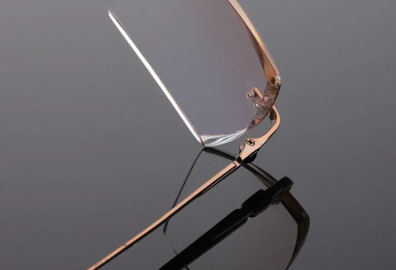 Reven Jate 611 Pure Titanium Rimless Diamond Cutting Glasses Frame Eyeglasses Men Brown