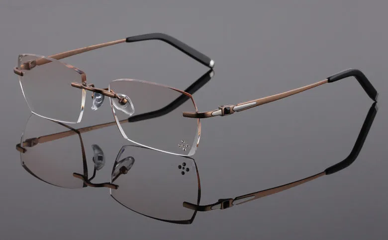 Reven Jate 611 Pure Titanium Rimless Diamond Cutting Glasses Frame Eyeglasses Men Brown