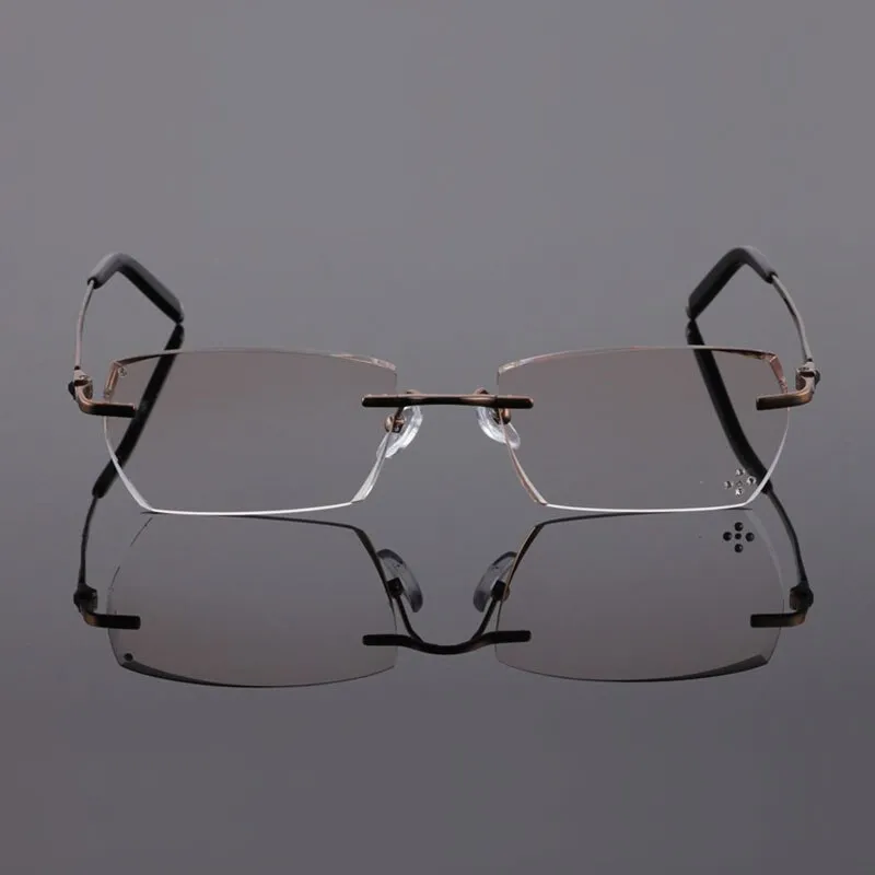 Reven Jate 611 Pure Titanium Rimless Diamond Cutting Glasses Frame Eyeglasses Men Brown