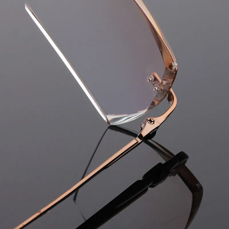 Reven Jate 611 Pure Titanium Rimless Diamond Cutting Glasses Frame Eyeglasses Men Brown