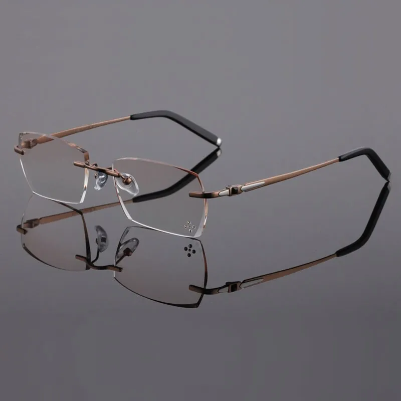 Reven Jate 611 Pure Titanium Rimless Diamond Cutting Glasses Frame Eyeglasses Men Brown