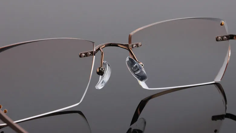 Reven Jate 611 Pure Titanium Rimless Diamond Cutting Glasses Frame Eyeglasses Men Brown