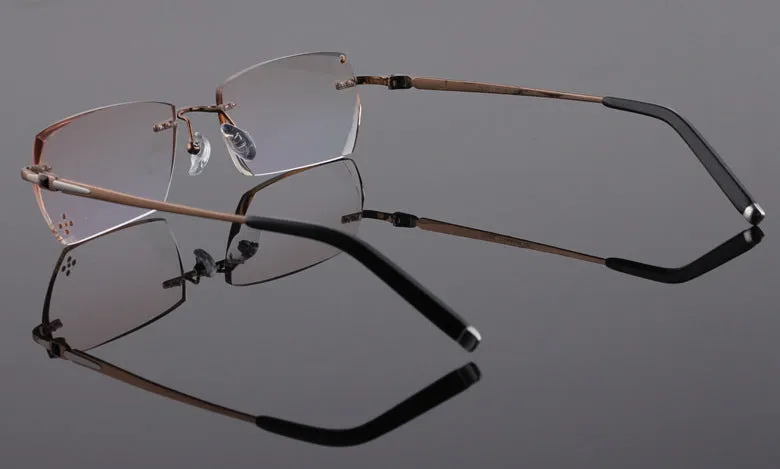 Reven Jate 611 Pure Titanium Rimless Diamond Cutting Glasses Frame Eyeglasses Men Brown