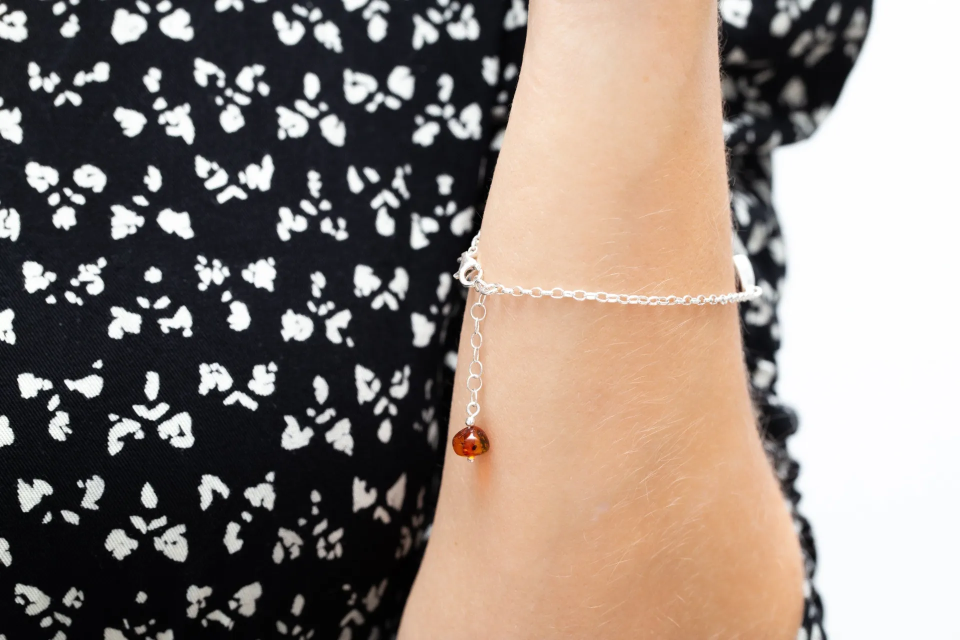 Reversible Dainty Amber Heart Bracelet - Elegant Minimalist Sterling Silver Jewelry