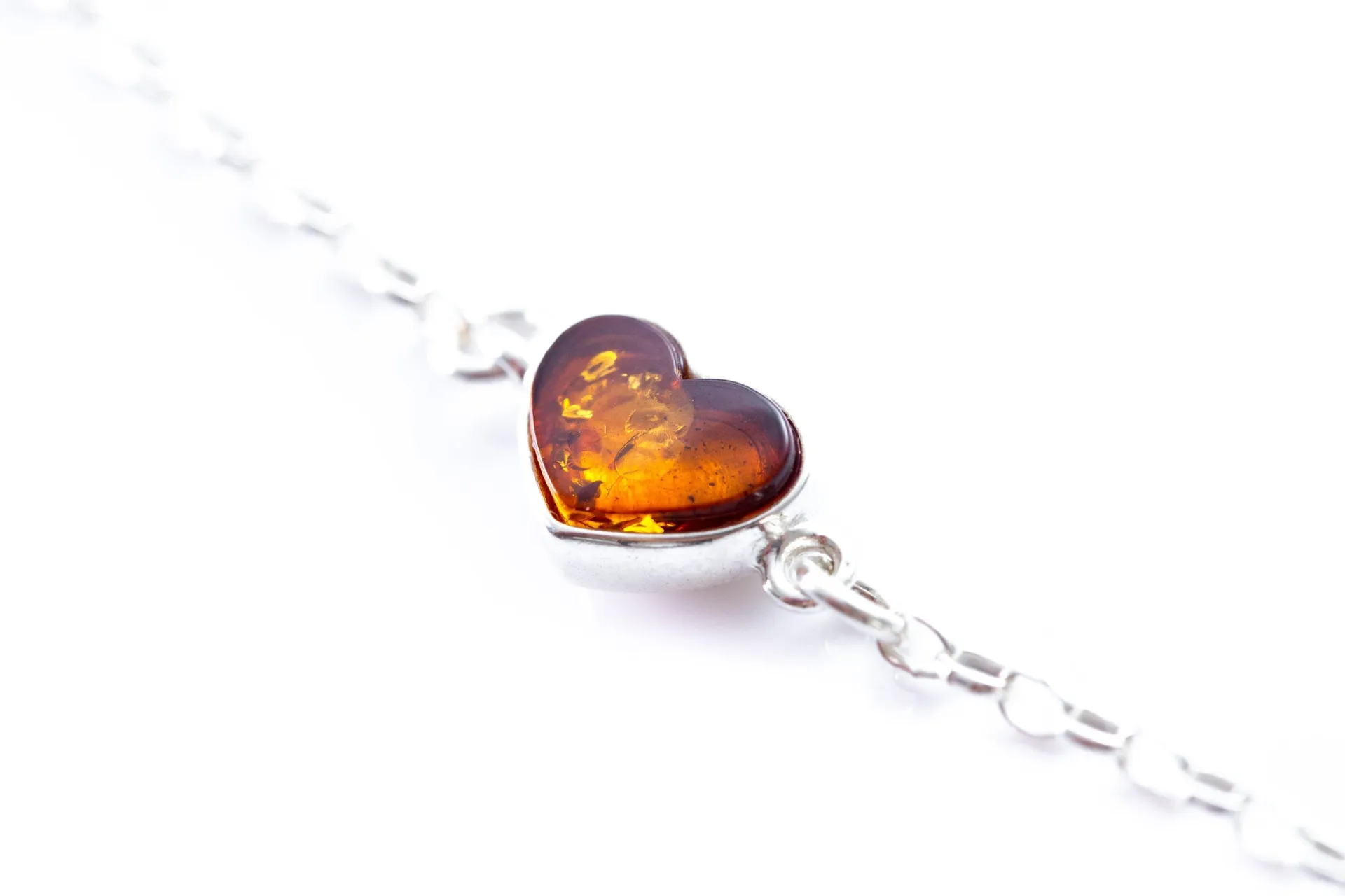 Reversible Dainty Amber Heart Bracelet - Elegant Minimalist Sterling Silver Jewelry