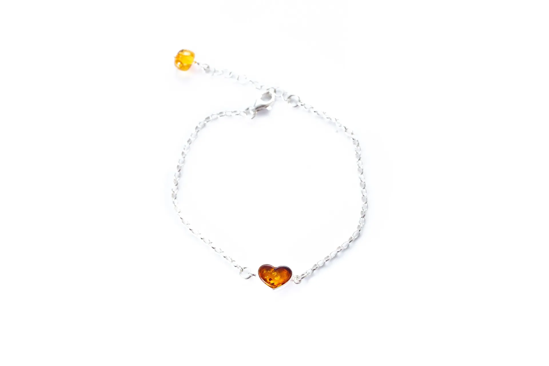 Reversible Dainty Amber Heart Bracelet - Elegant Minimalist Sterling Silver Jewelry