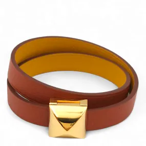 Reversible Medor Infiniti Double tour T2 Cuivre & Jaune Ambre Bracelet in Swift, Gold hardware