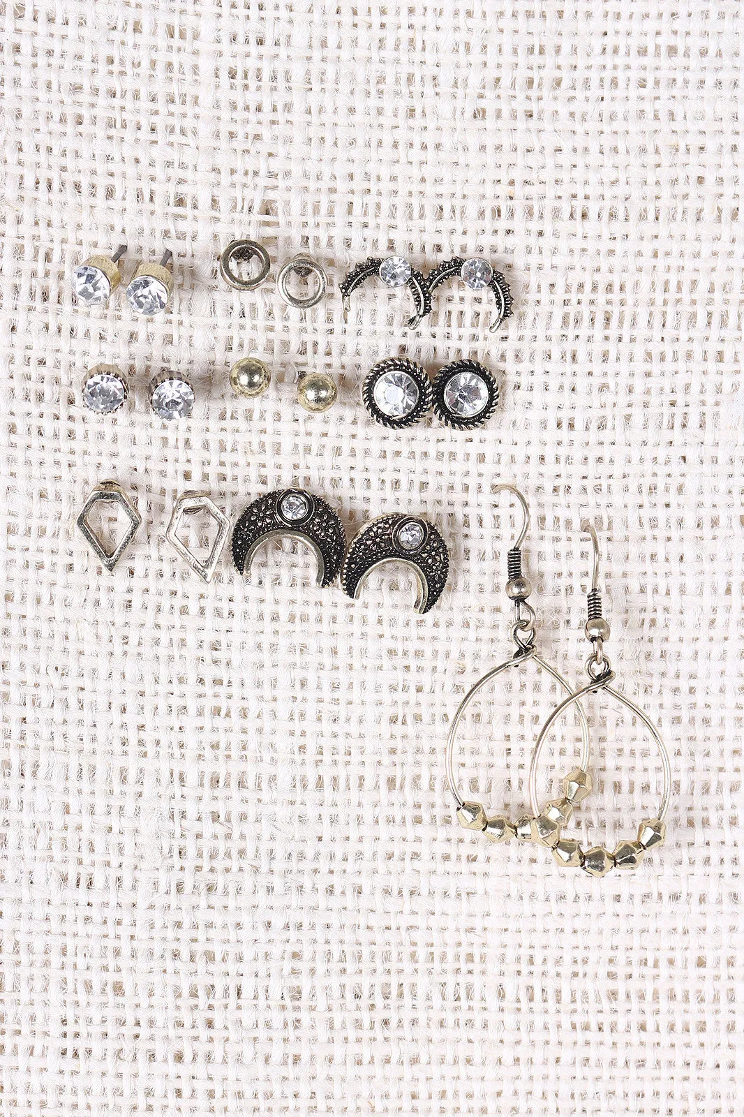 Rhinestone Accent Crescent Earring Set