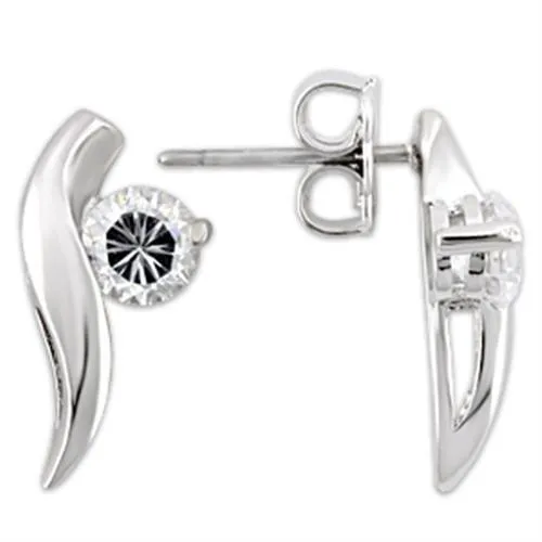 Rhodium 925 Sterling Silver Earrings with AAA Grade CZ in Clear for Women Clear Stone Color Style 0W177