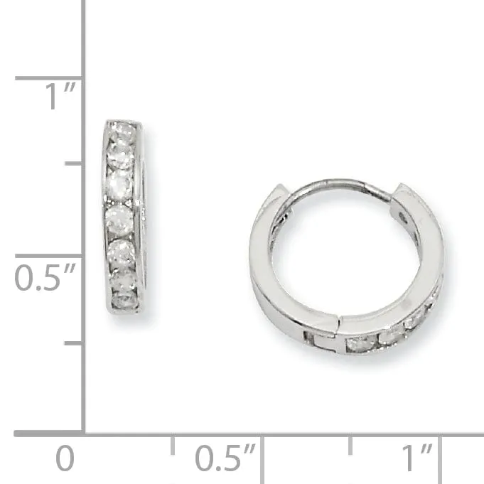 Rhodium Plated Channel Set Huggie Earrings