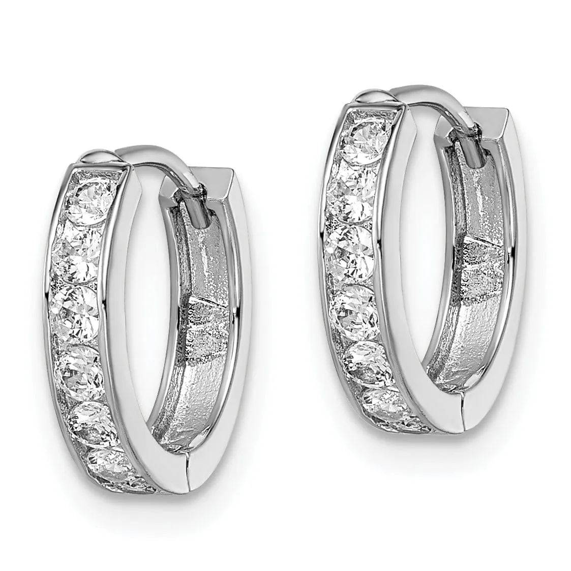 Rhodium Plated Channel Set Huggie Earrings