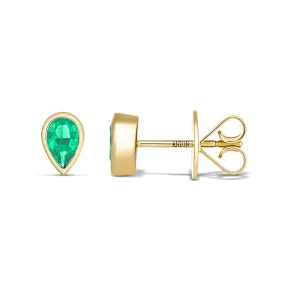 Riviera Pear Cut Emerald Gemstone Bezel Studs | 18K Yellow Gold