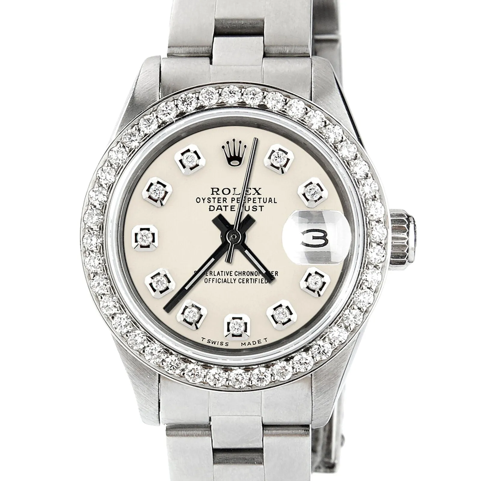 Rolex Datejust Ladies 26mm Diamond Bezel/Ivory Color Dial Oyster Steel Watch TFJ-142508026