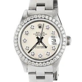 Rolex Datejust Ladies 26mm Diamond Bezel/Ivory Color Dial Oyster Steel Watch TFJ-142508026