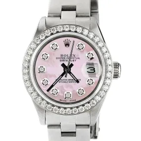 Rolex Datejust Ladies 26mm Steel Oyster Watch w/Pink MOP Dial &amp; Diamond Bezel TFJ-142508061