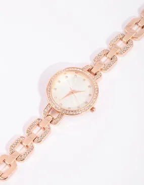 Rose Gold Diamante Chain Link Watch