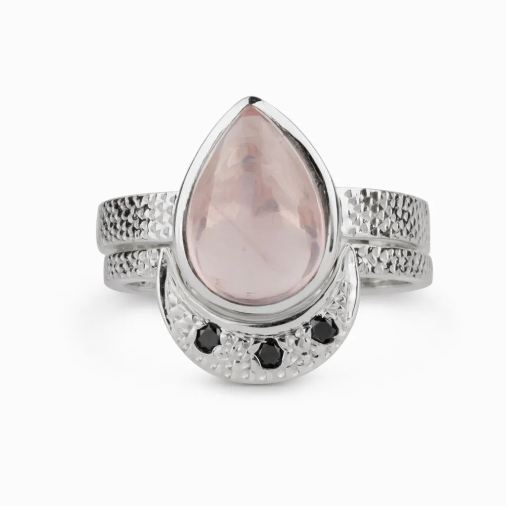 Rose Quartz and Black Diamond Ring