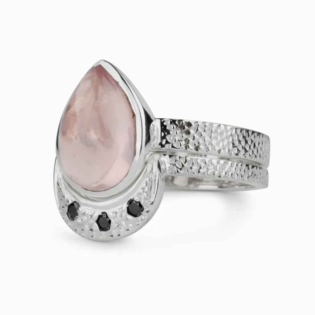 Rose Quartz and Black Diamond Ring