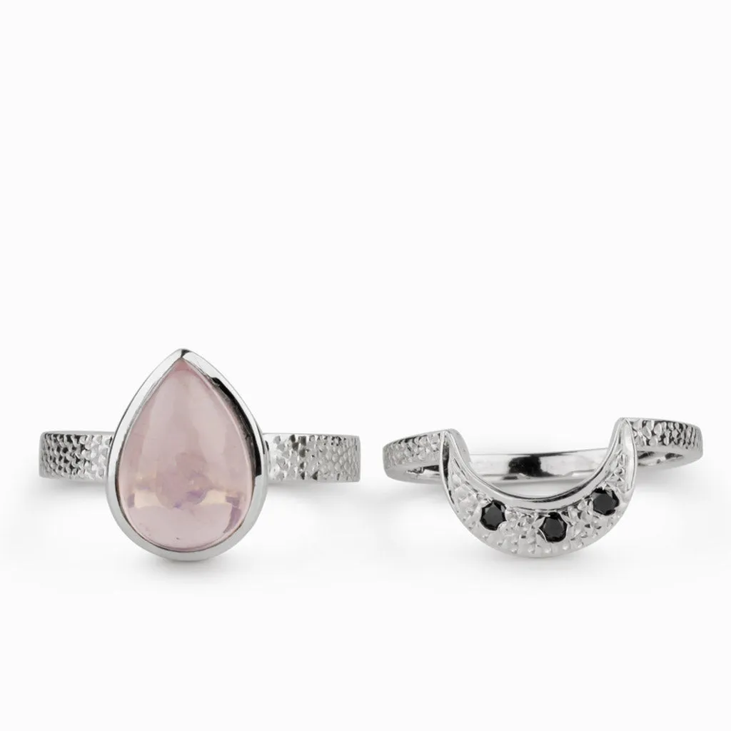 Rose Quartz and Black Diamond Ring