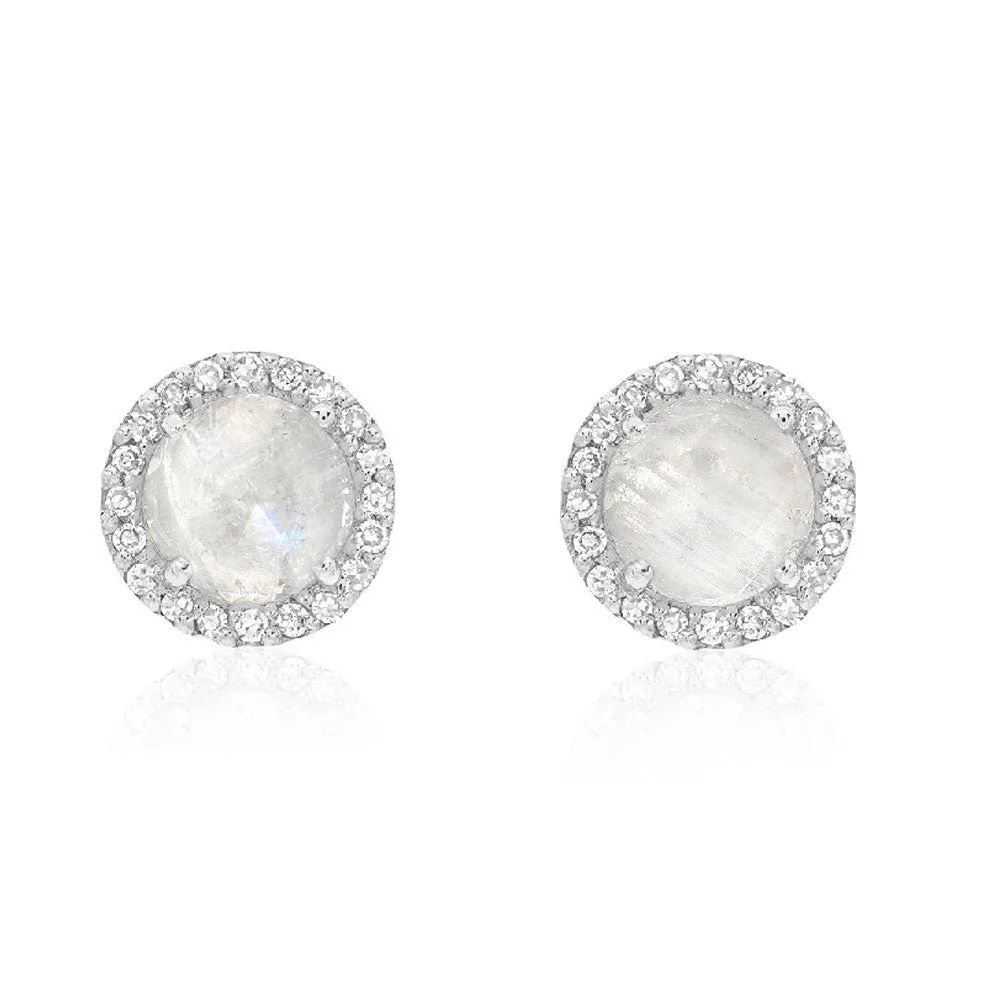 Rosie 5.0mm Rainbow Moonstone & Diamond Post Earrings