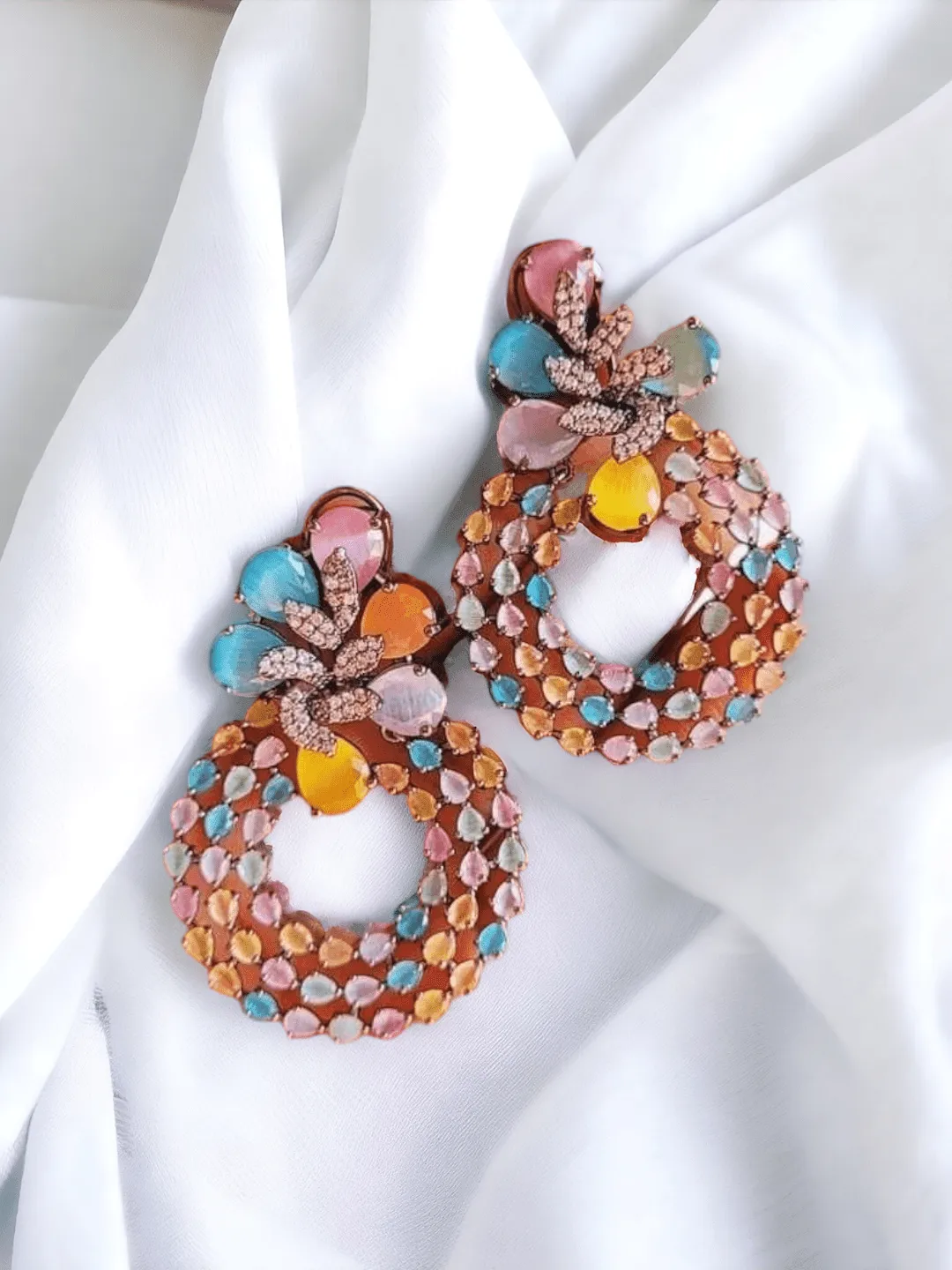 Round Colorful Glam Rhinestone Earrings