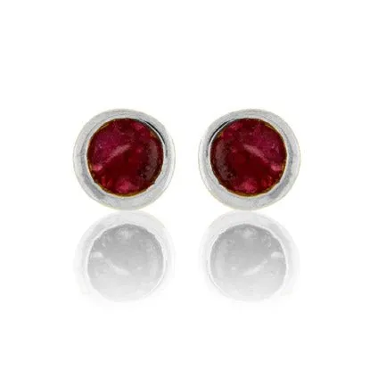 Round Red Emerald Bezel Set Petite Stud Earrings