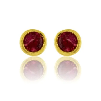 Round Red Emerald Bezel Set Petite Stud Earrings