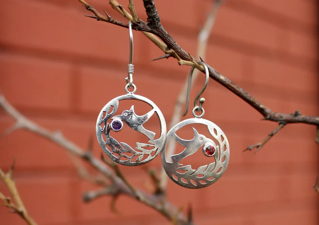 Round Silver Sterling Peace Dove Earrings