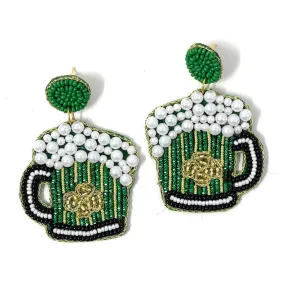 Saint Patricks Day Beer Mug Beaded Earrings