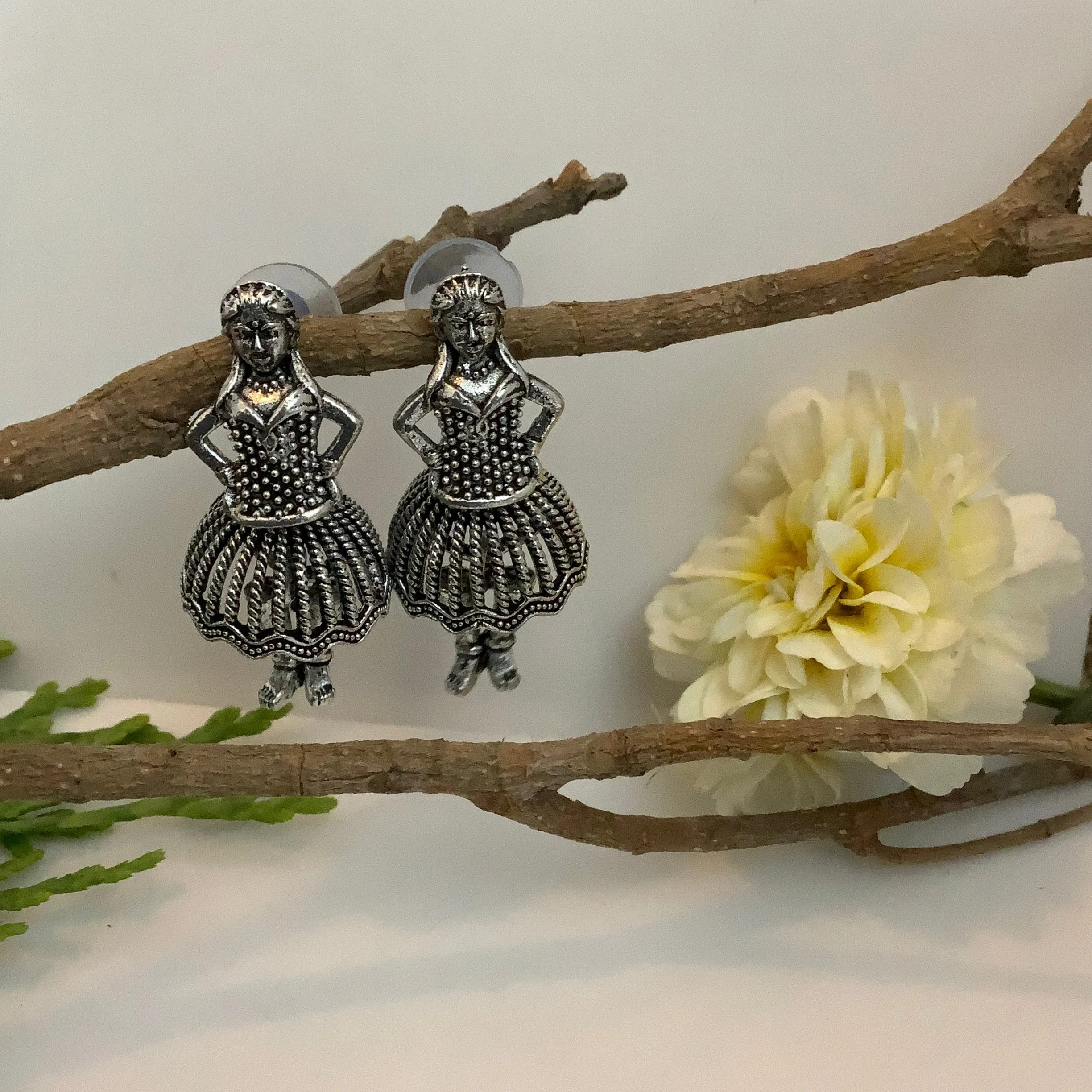 Salvanity German Silver Dancing Dolls Earrings