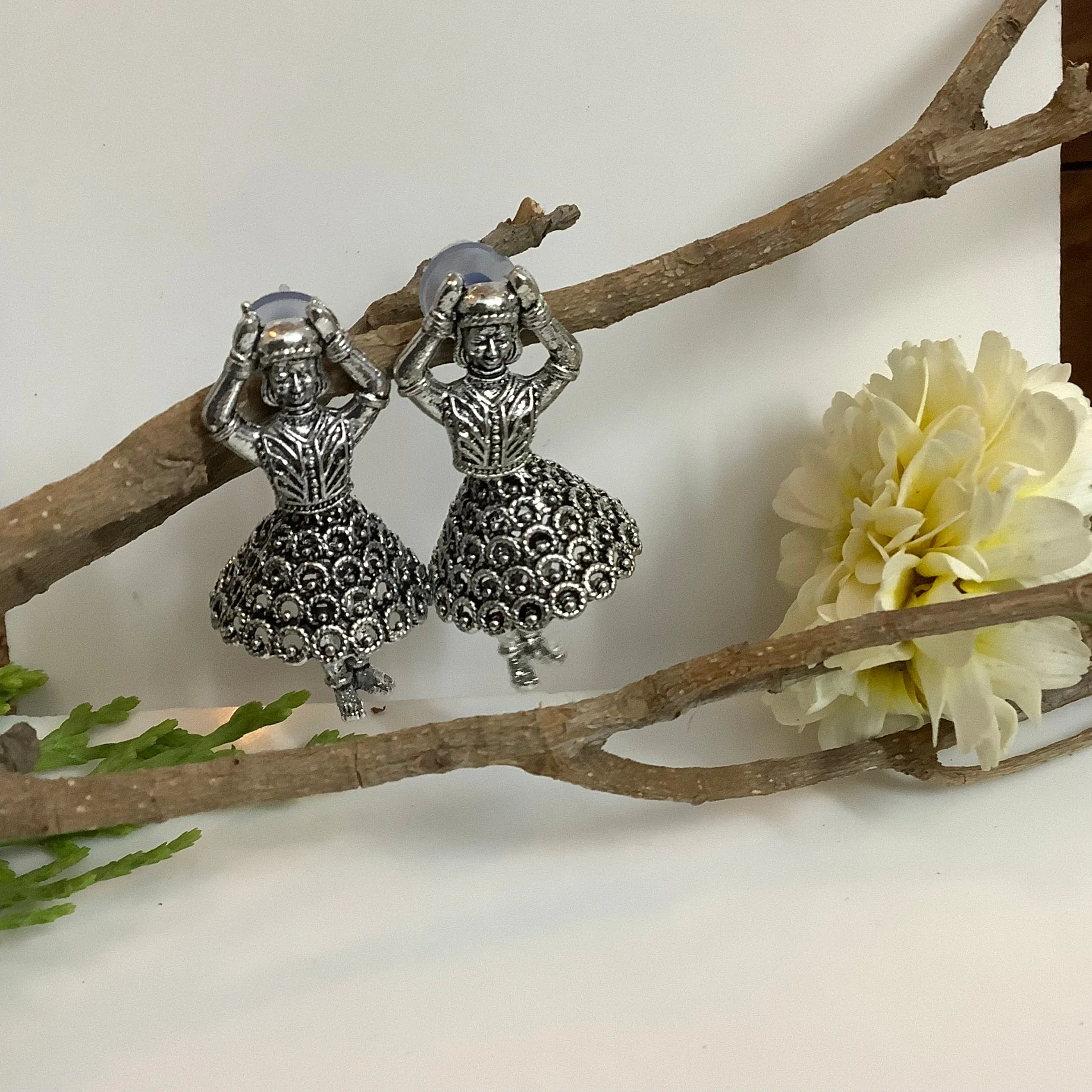 Salvanity German Silver Dancing Dolls Earrings