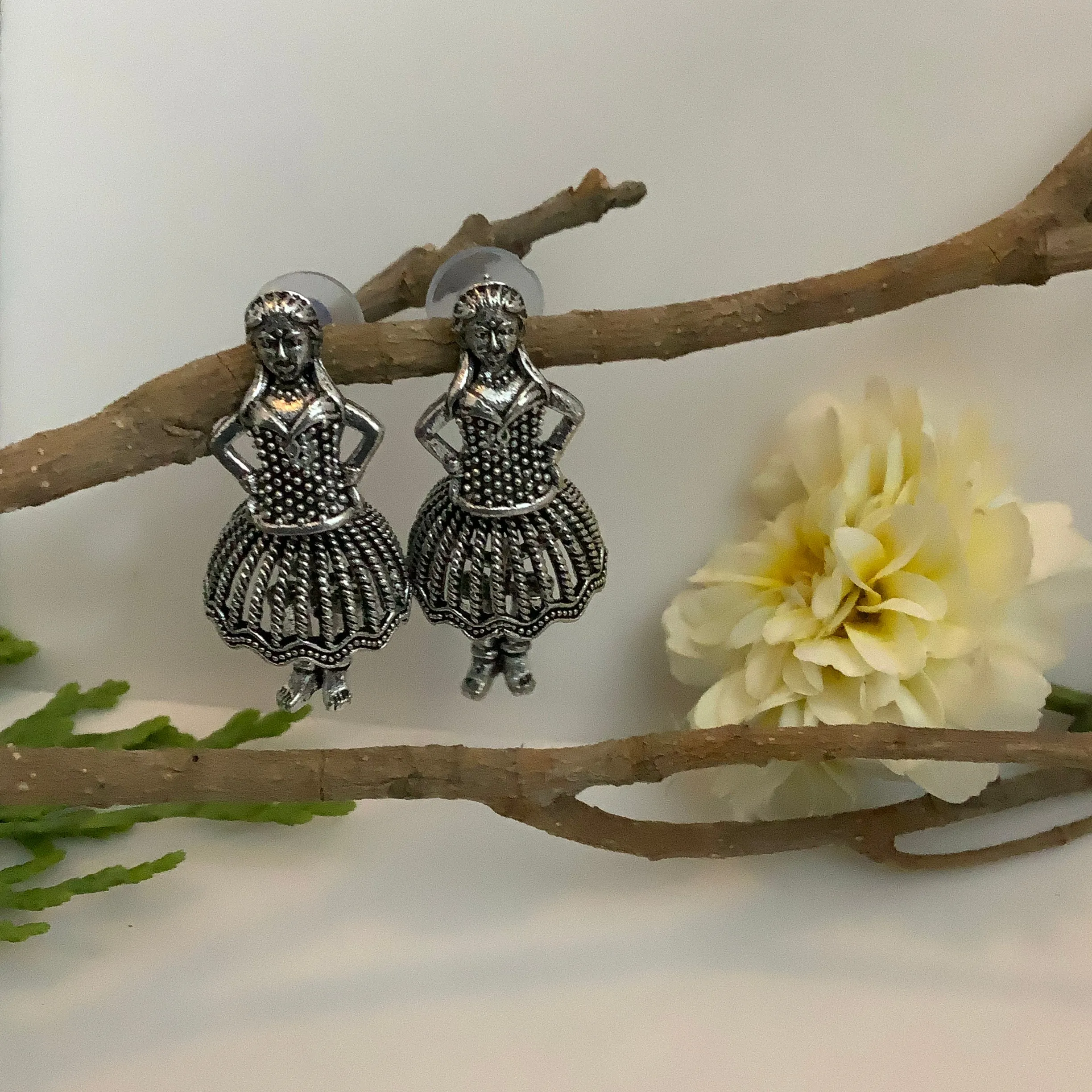 Salvanity German Silver Dancing Dolls Earrings