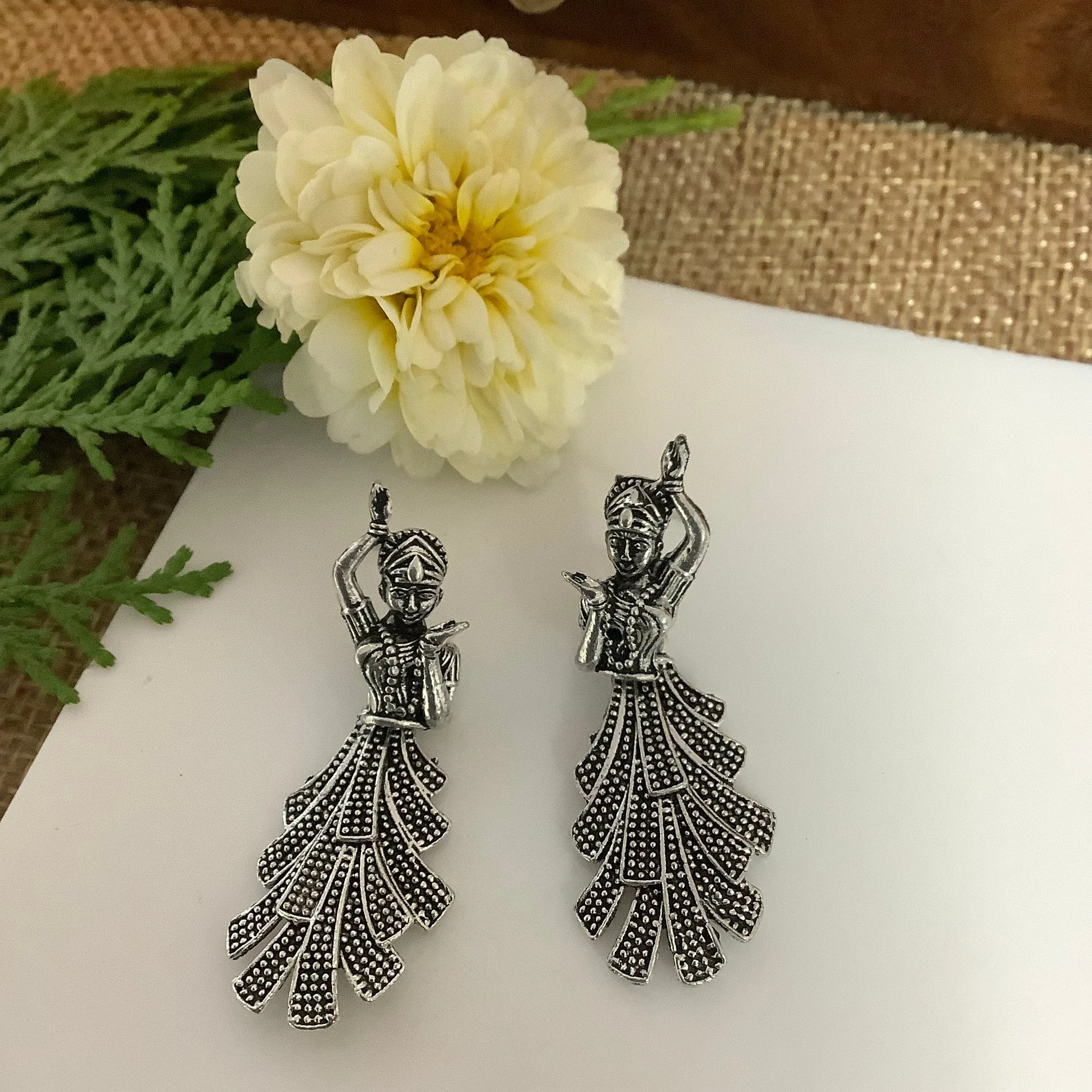 Salvanity German Silver Dancing Dolls Earrings