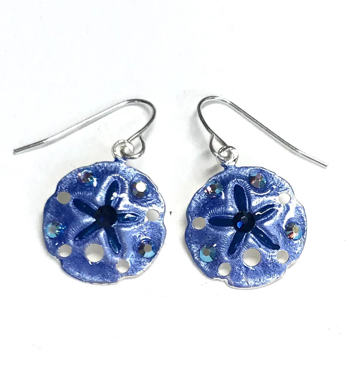 Sand Dollar Earrings - Hand Painted - Denim Blue