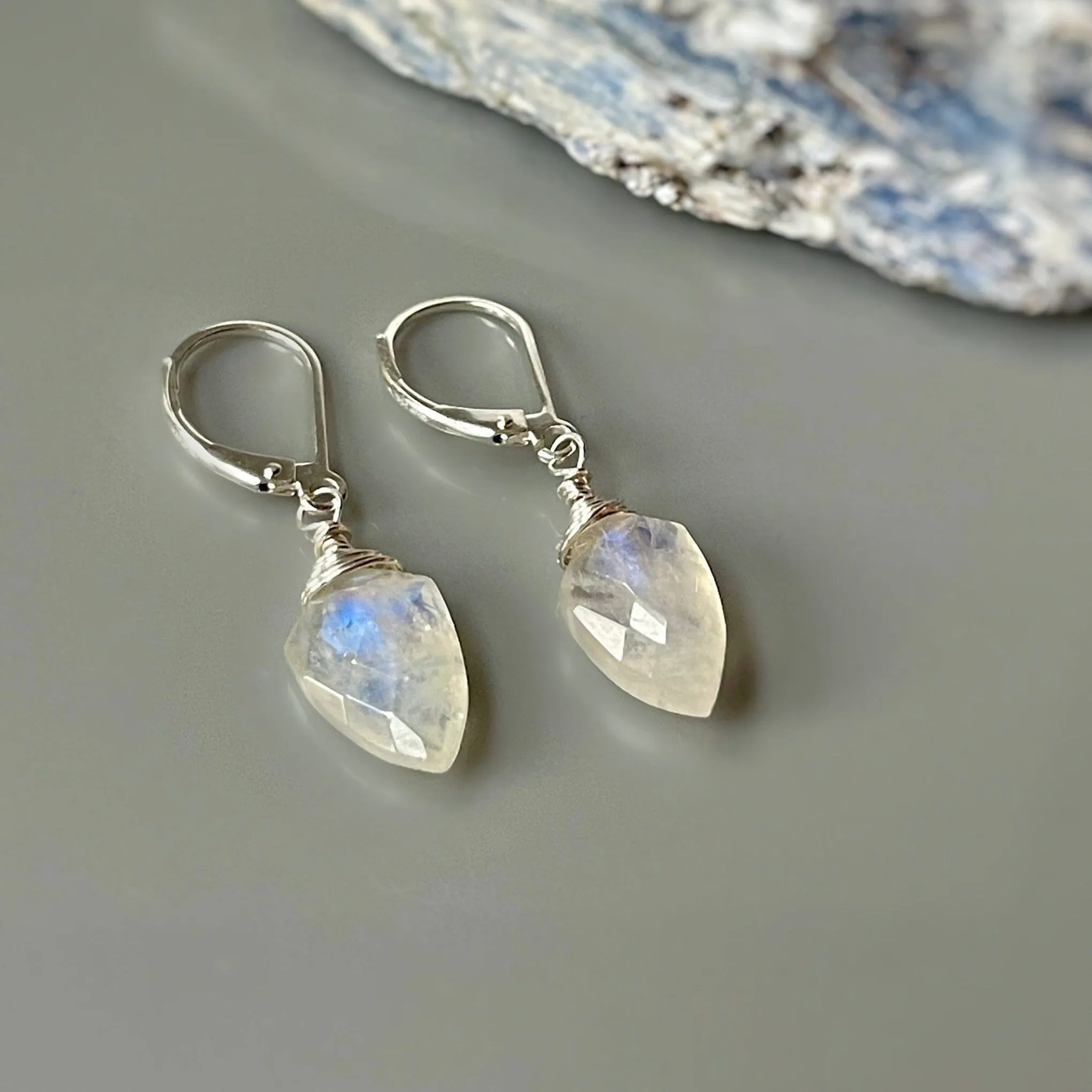 Shield Moonstone Earrings Sterling Silver