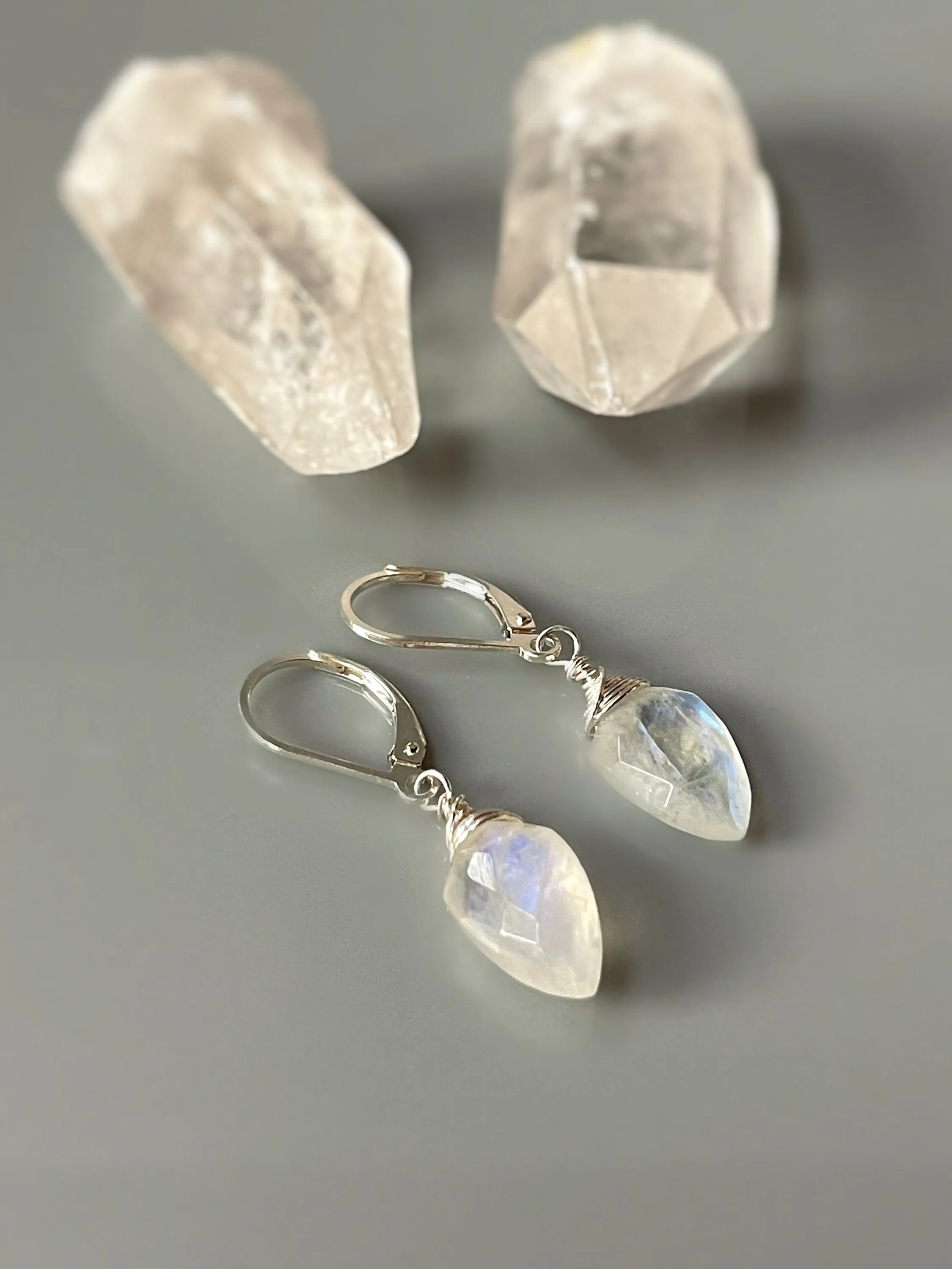 Shield Moonstone Earrings Sterling Silver