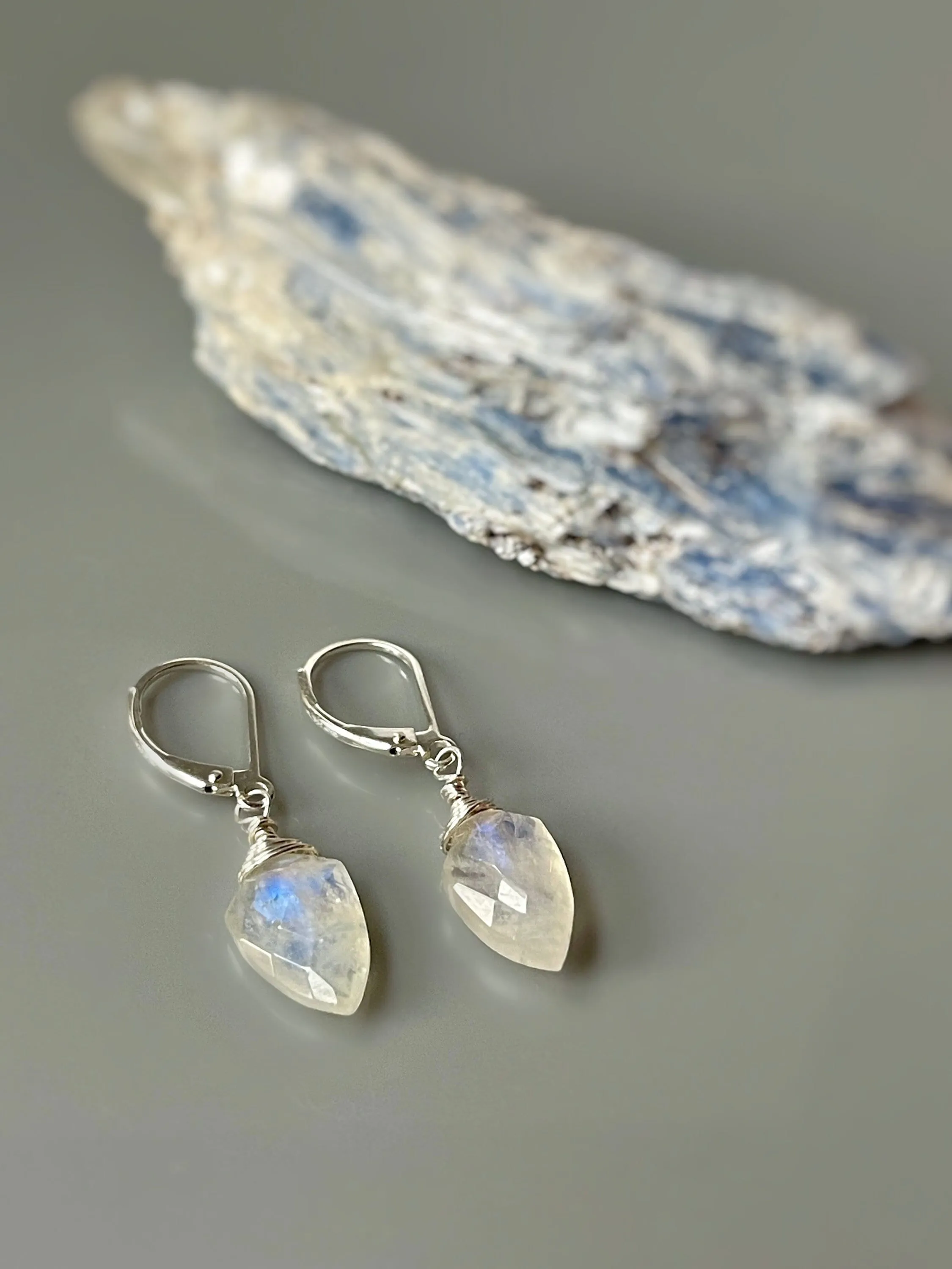 Shield Moonstone Earrings Sterling Silver