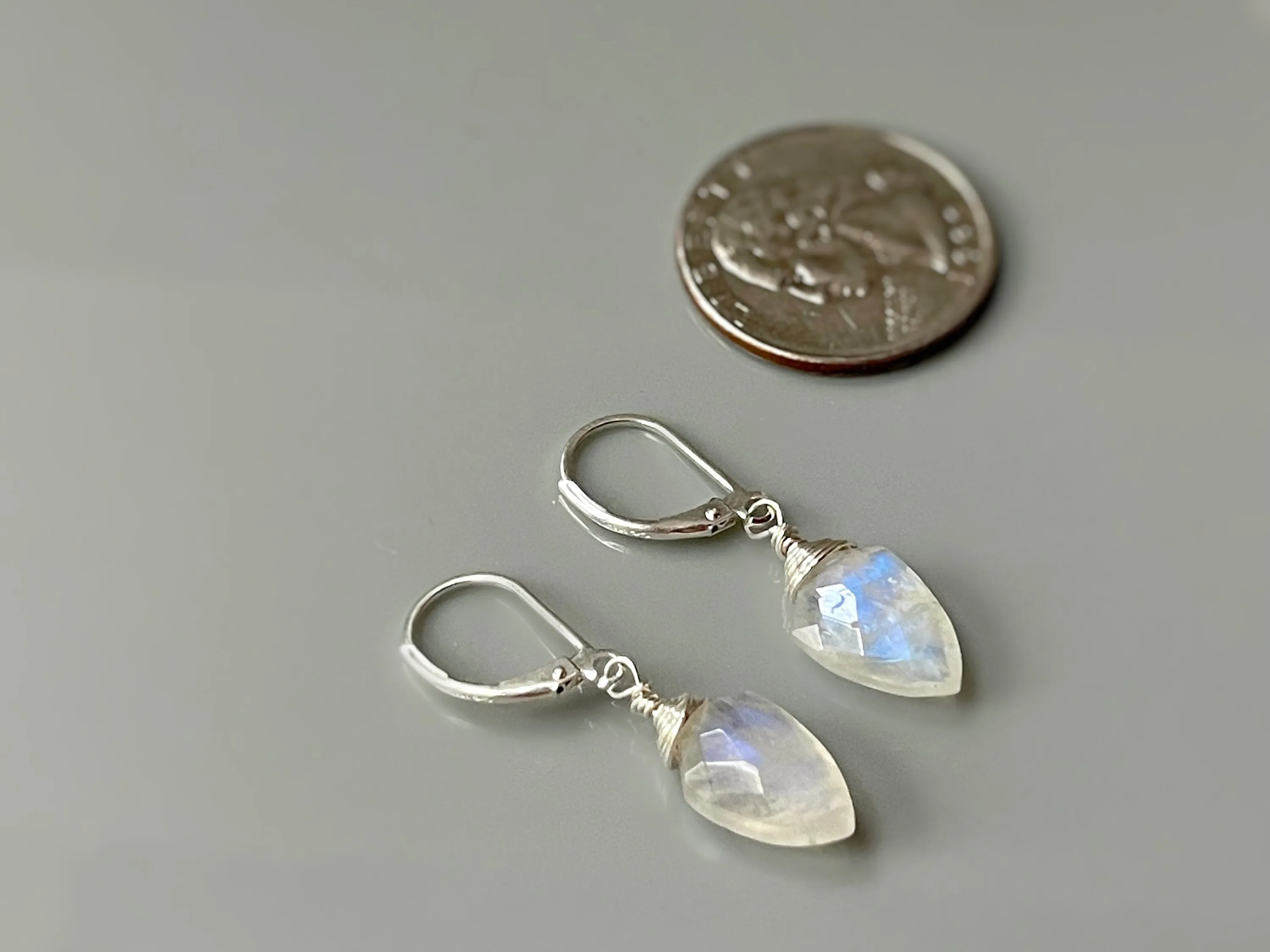 Shield Moonstone Earrings Sterling Silver