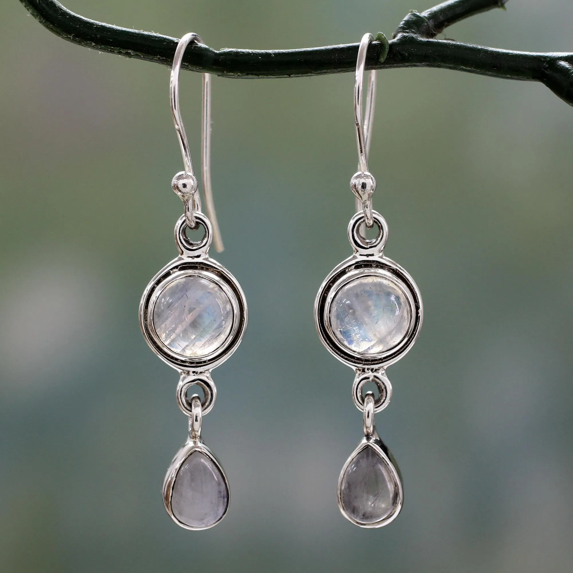 Shimmer Moonstone Sterling Silver Dangle Earrings