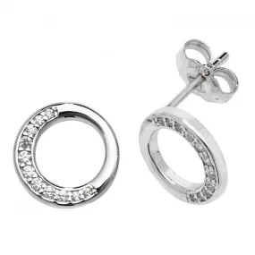 Silver & Co Partial Set Halo Circle Cubic Zirconia Earrings SEG0082