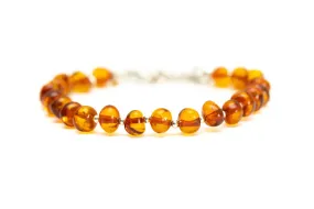 Silver and Polished Amber Nugget Bead Bracelet | Genuine Baltic Amber Jewelry - Elegant & Authentic