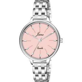 Silver Chain Pink Dial Analog Wrist Watch For Women - JW8574