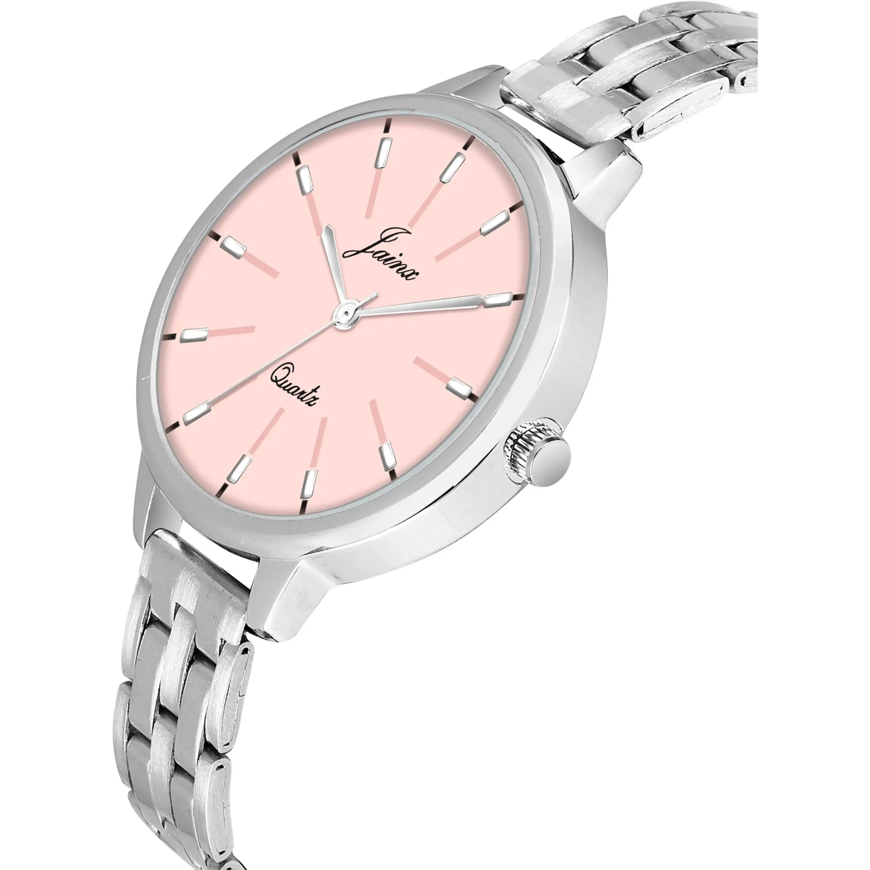 Silver Chain Pink Dial Analog Wrist Watch For Women - JW8574