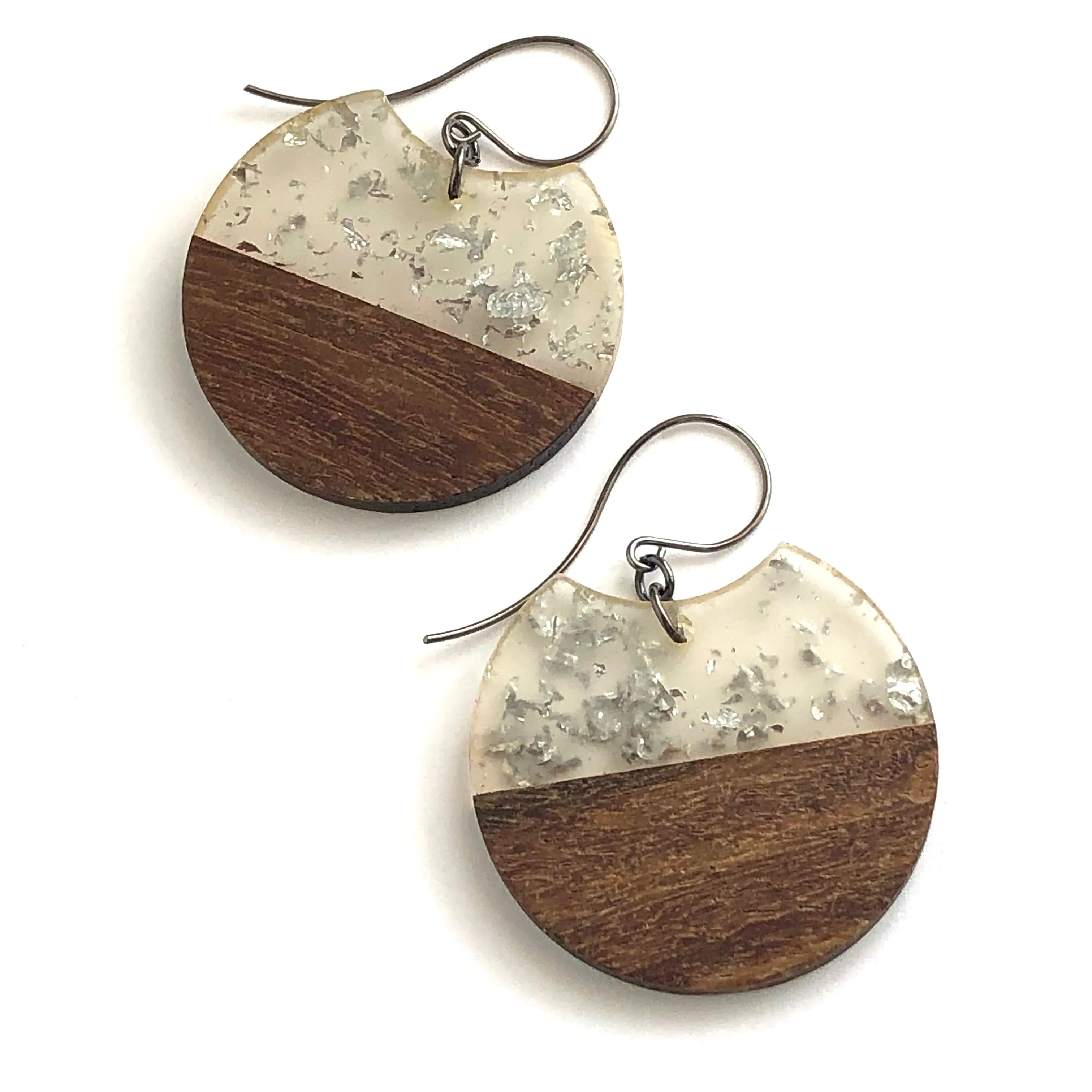 Silver Glitter Resin and Wood Hatchet Drop Earrings