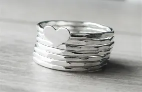 Silver heart ring • Sterling silver stacking rings • Hammered