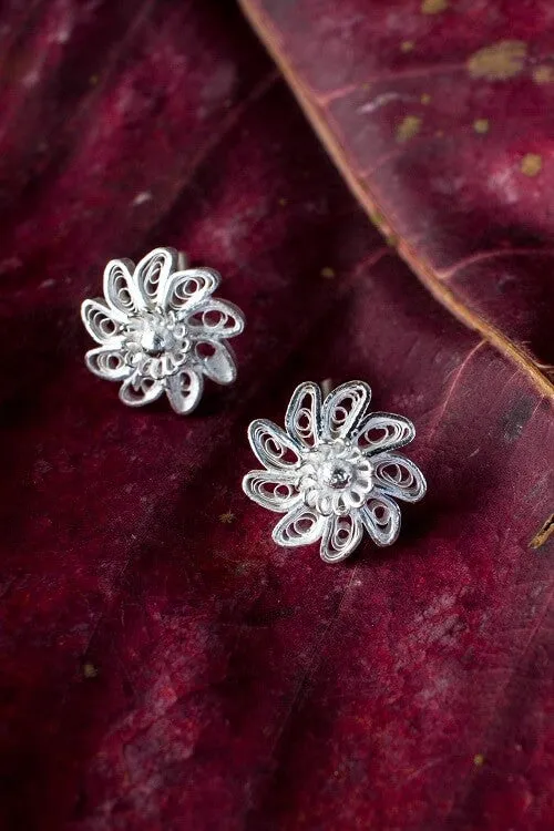 Silver Linings "Chakri" Silver Filigree Handmade Studs Earrings