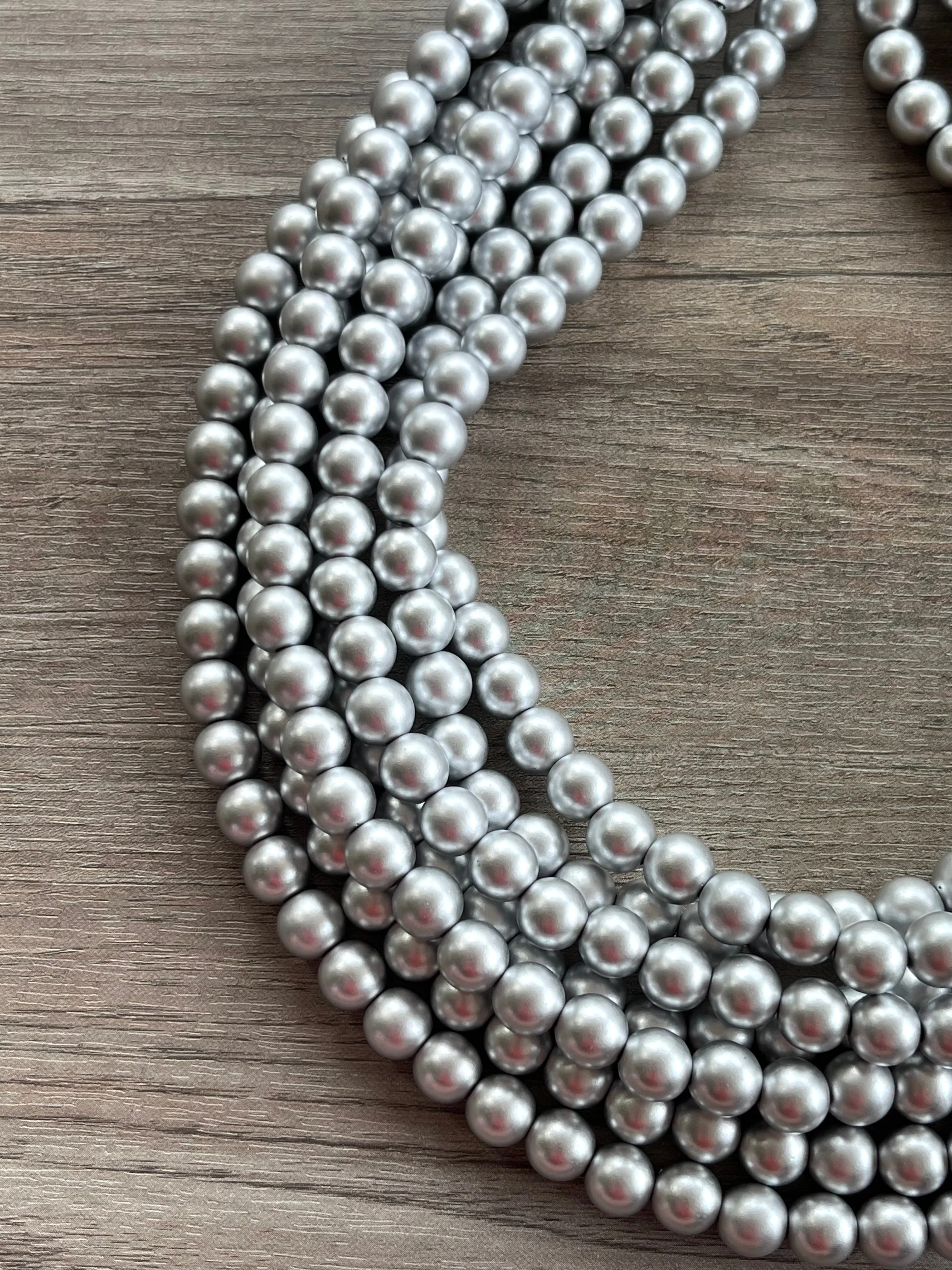 Silver Matte Beaded Acrylic Chunky Multi Strand Statement Necklace - Alana